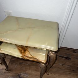 Heavy Authentic Marble Tables with Solid Brass Legs – Elegant & Rare!