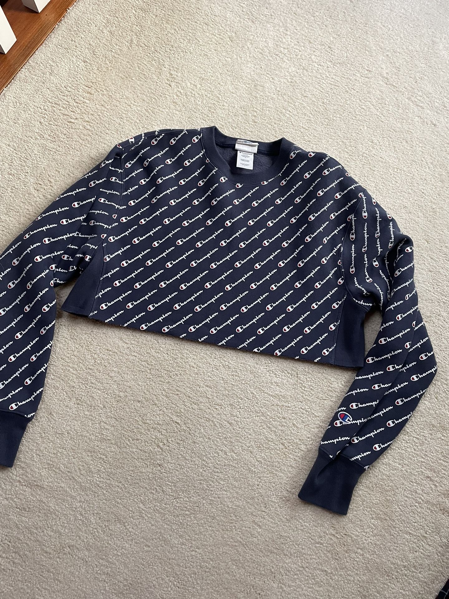 Champion Reverse Weave All Over Print Womens Small Cropped Crewneck Sweatshirt Size Small