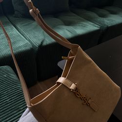 Camel Suede-Style Shoulder Bag with Gold Hardware