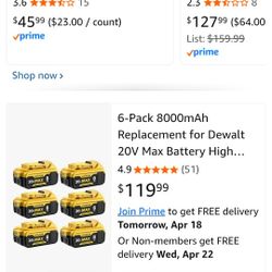 8000mah 20V batteries for DeWalt tools
