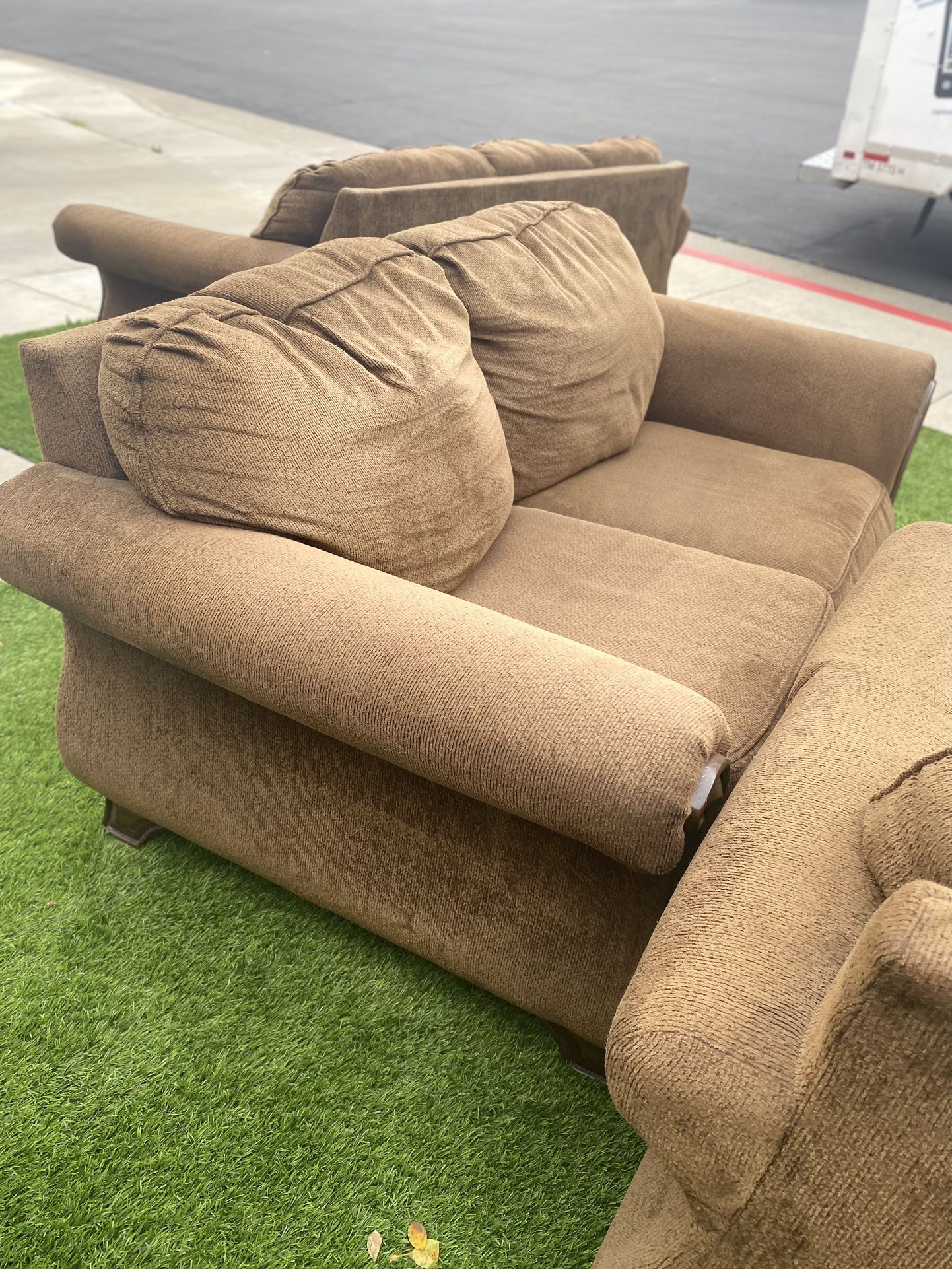 Clean Couch,sofa, Oversized Chair With Ottoman Brown Large You Must Pick Up!