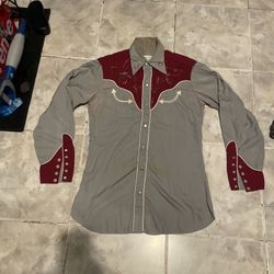 Vintage 50s H Bar C California Ranchwear Western Embroidered Red Pearl Snap S/M
