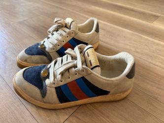 Gucci Screener Sneaker Men's Size 7.5 (US 8.5) Blue Red Web GG Beige Leather