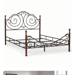 🛏️ Queen Bronze Metal Bed Frame with Headboard – New in Box