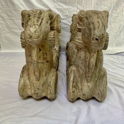 Vintage Hand-carved Wood Rams 