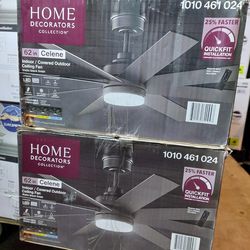 HOME DECORATORS 62" 8- BLADE INDOOR OUTDOOR MATTE BLACK CEILING FAN WITH LED AND REMOTE