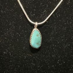 Turquoise necklace. Sterling silver wire wrap necklace.