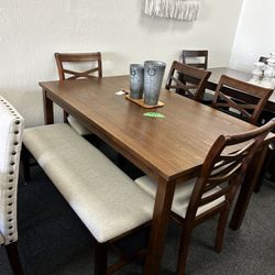 Walnut Dining Table With 4 Chairs And Bench ✅ Financing Available - Bad or No Credit Accepted ✅ 