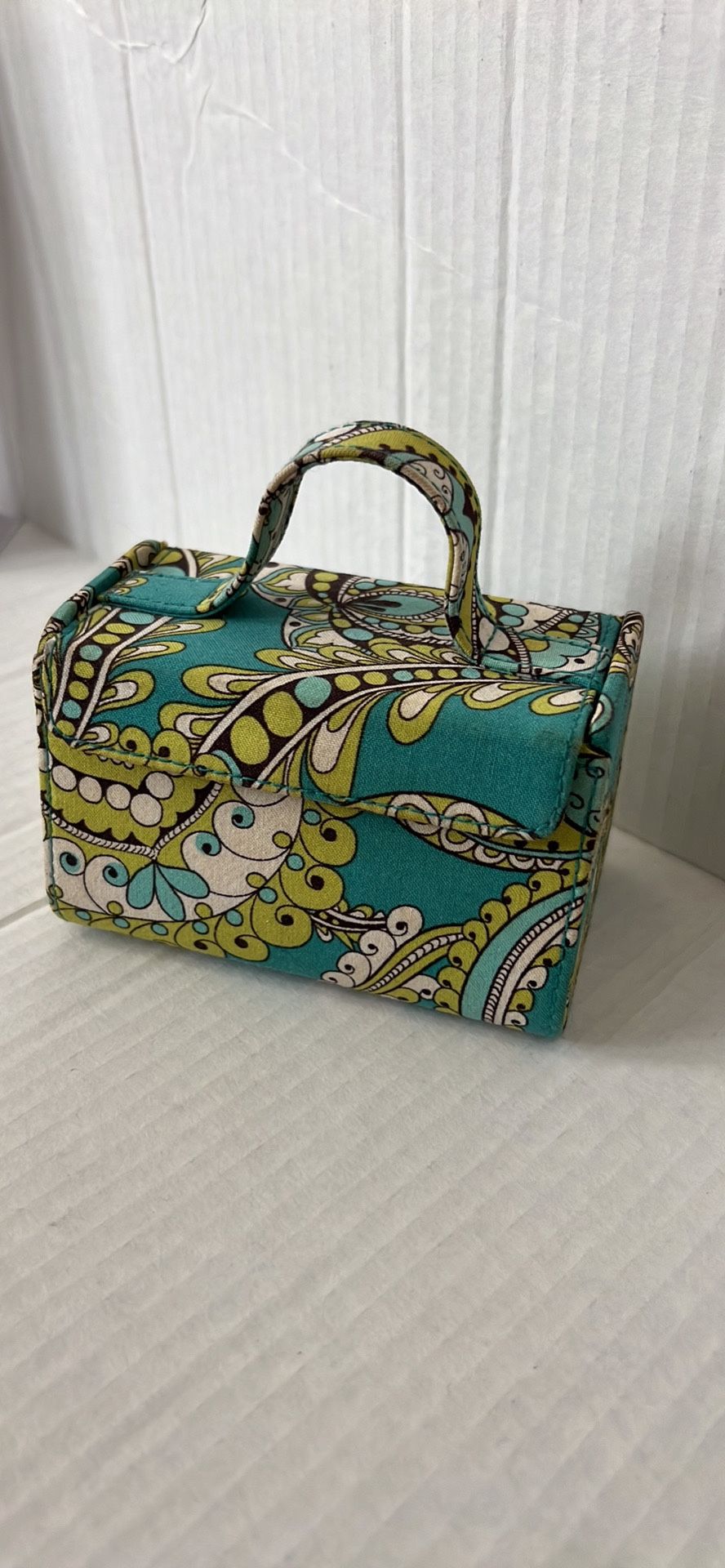 Vera Bradley Mini Travel Jewelry Ring Case Box Peacock Turquoise Teal Green