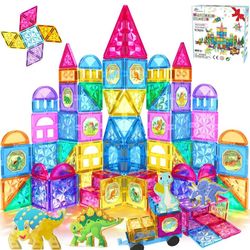110PCS Magnetic Tiles Building Blocks Set for Boys Girls Preschool Educational Magnet Construction Kit Stacking STEM Toys Christmas Birthday Gifts for