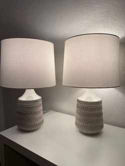 Pair of Ceramic Table Lamps with Linen Shades