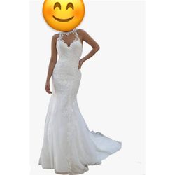 Tulle V-Neck Mermaid Wedding Dress Applique Beaded Backless Wedding Gown for Bride  Size XL 