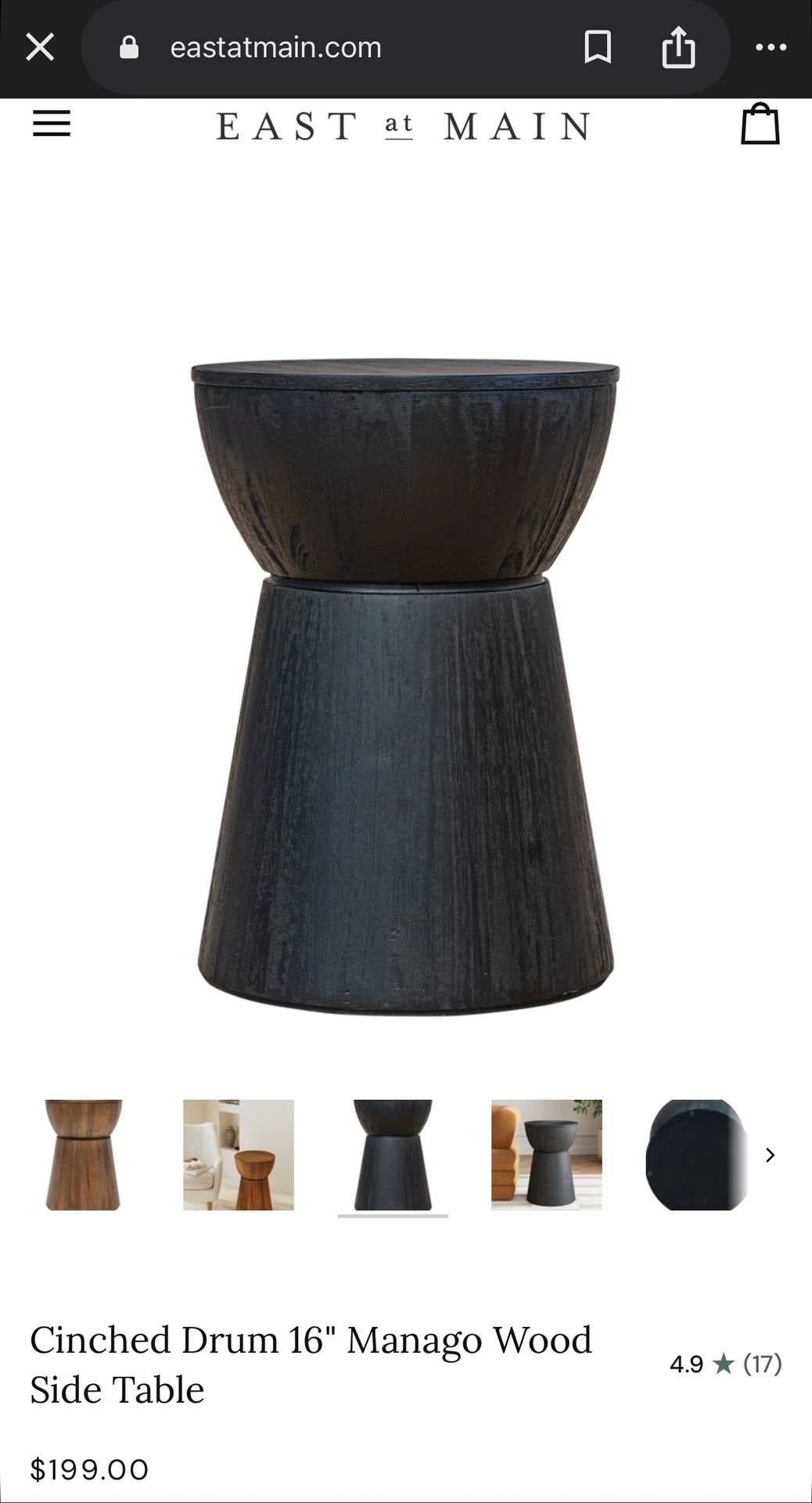 Luxury Sculptural Solid Black Wood Drum Side Tables – Set of 2