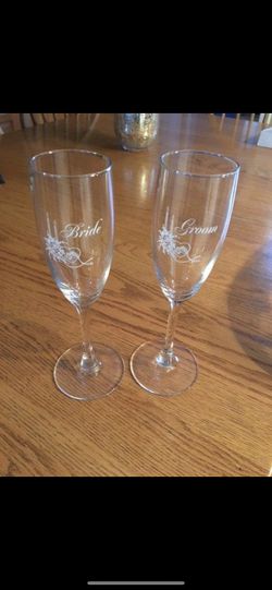 Bride and groom champagne glasses