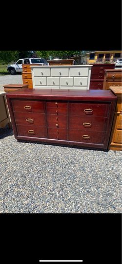 Dark Cherry Wood vintage Dresser with Brass Handles