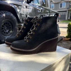 TOMS Black Suede Lace-Up Wedge Ankle Boots