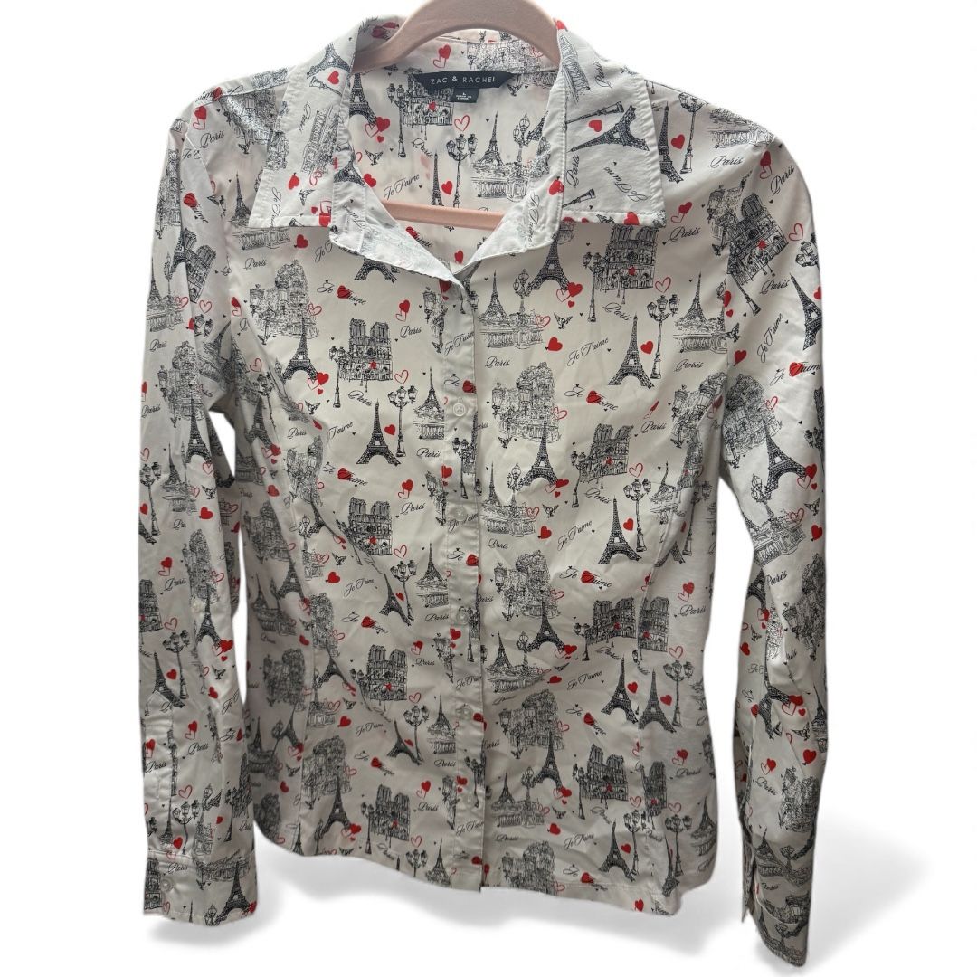 Women’s Large Zac & Rachel Paris Themed Long Sleeve Button Down