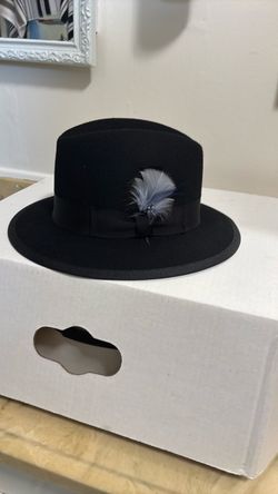 Black Felt Fedora Hat with Feather