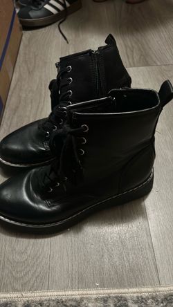 Black Lace-Up Combat Boots with Side Zip