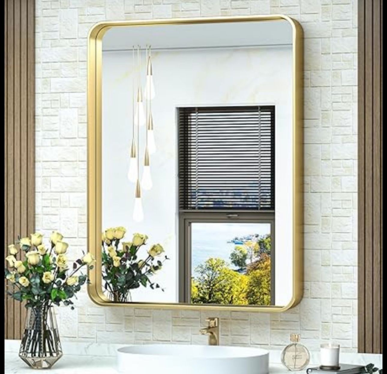 36x28” Gold Frame Mirror. Vanity Mirror. Home Decor. Renovation. Large Bathroom Mirror. Wall Mirror. 