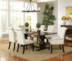 Dining set 7 pc PARKINS Rustic Espresso finish, Beige fabric. New Especial price 