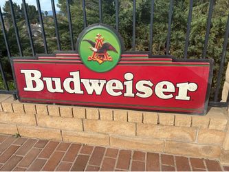 1994 BUDWEISER EMBOSSED MARQUEE METAL TIN SIGN, LARGE approx 60" x 25" BUD