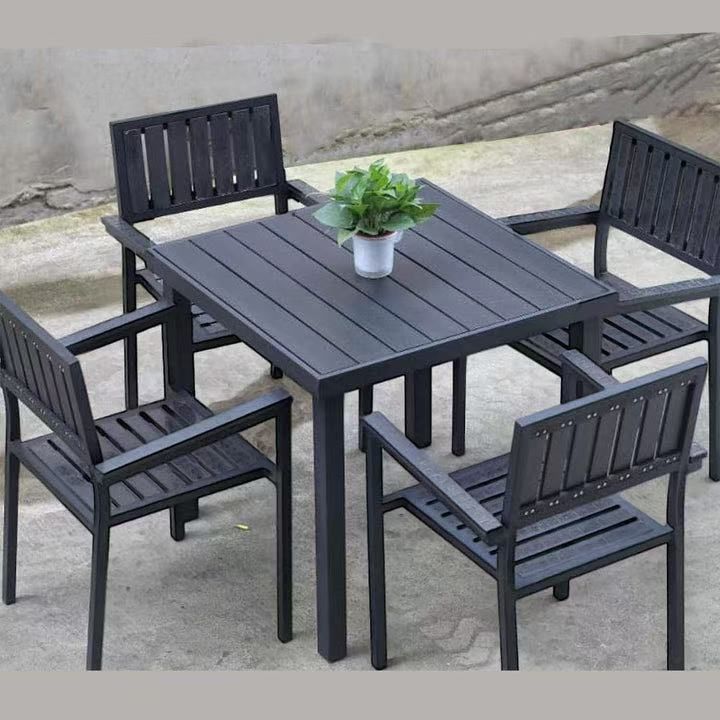Dining Set in Black with Square Table and 4 Outdoor Chairs