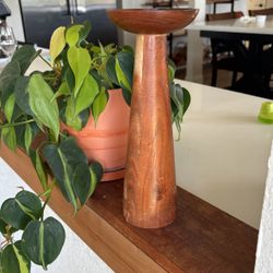 WOOD CARVED CANDLE HOLDER