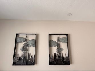 Set of 2 Metal Wall Art Pieces – Big Ben & Eiffel Tower