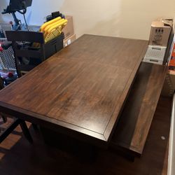 Solid Wood Table With Bench 