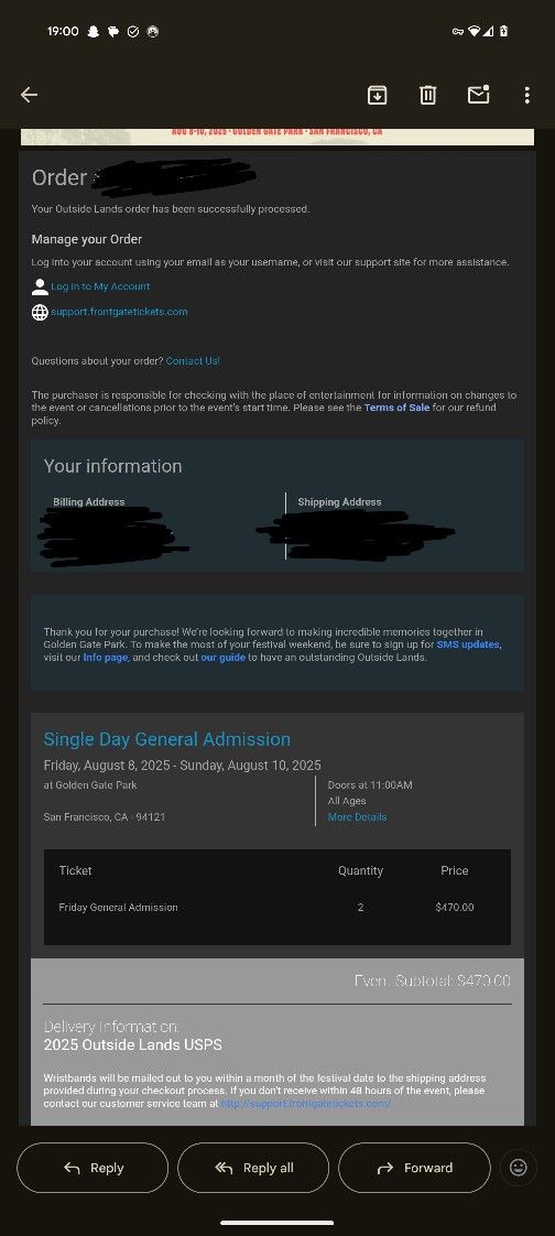 Tickets To Outside Lands