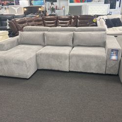 Stunning Light Grey Power Reclining Sectional 