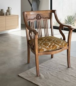 Mid-Century / Traditional Wood Accent Chair with Scroll Arms & Shell Carving