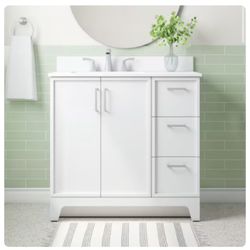 Style Selections Madix 36-in White Undermount Single Sink Bathroom Vanity with White Engineered Ston