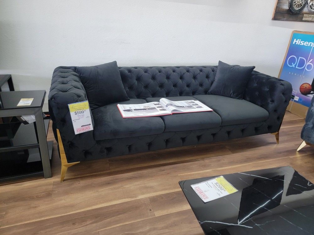 New Black Velvet Sofa