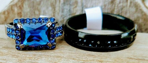 Black Gold filled Couple's Engagement Wedding Ring set