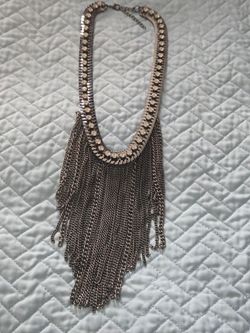 Gunmetal Rhinestone Fringe Statement Necklace