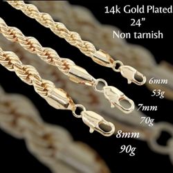 14k Gold Plated No Tarnish Rope Chains