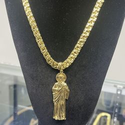 10k Gold Filled Chino Link Chain With San Judas 
