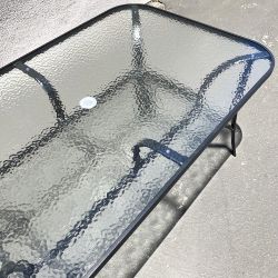 New in Box $80 Large Outdoor Patio Metal Table 59x36x28 Inches Tempered Glass w/ Umbrella Hole