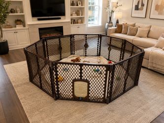 Brown Plastic Adjustable 8-Panel Pet Dog Puppy Containment Play Pen Safety Fence with Dog Door! Good condition! Retails $115.12 34x26in