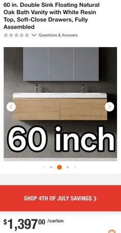 60 in. Double Sink Floating Natural Oak Bath Vanity with White Resin Top, Soft-Close Drawers, Fully Assembled