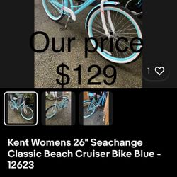 Kent Womens 26" Seachange Classic Beach Cruiser Bike Blue - 12623