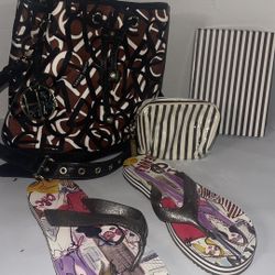 Henri Bendel Lot Drawstring Bag , Sandals And Cosmetic Bag 