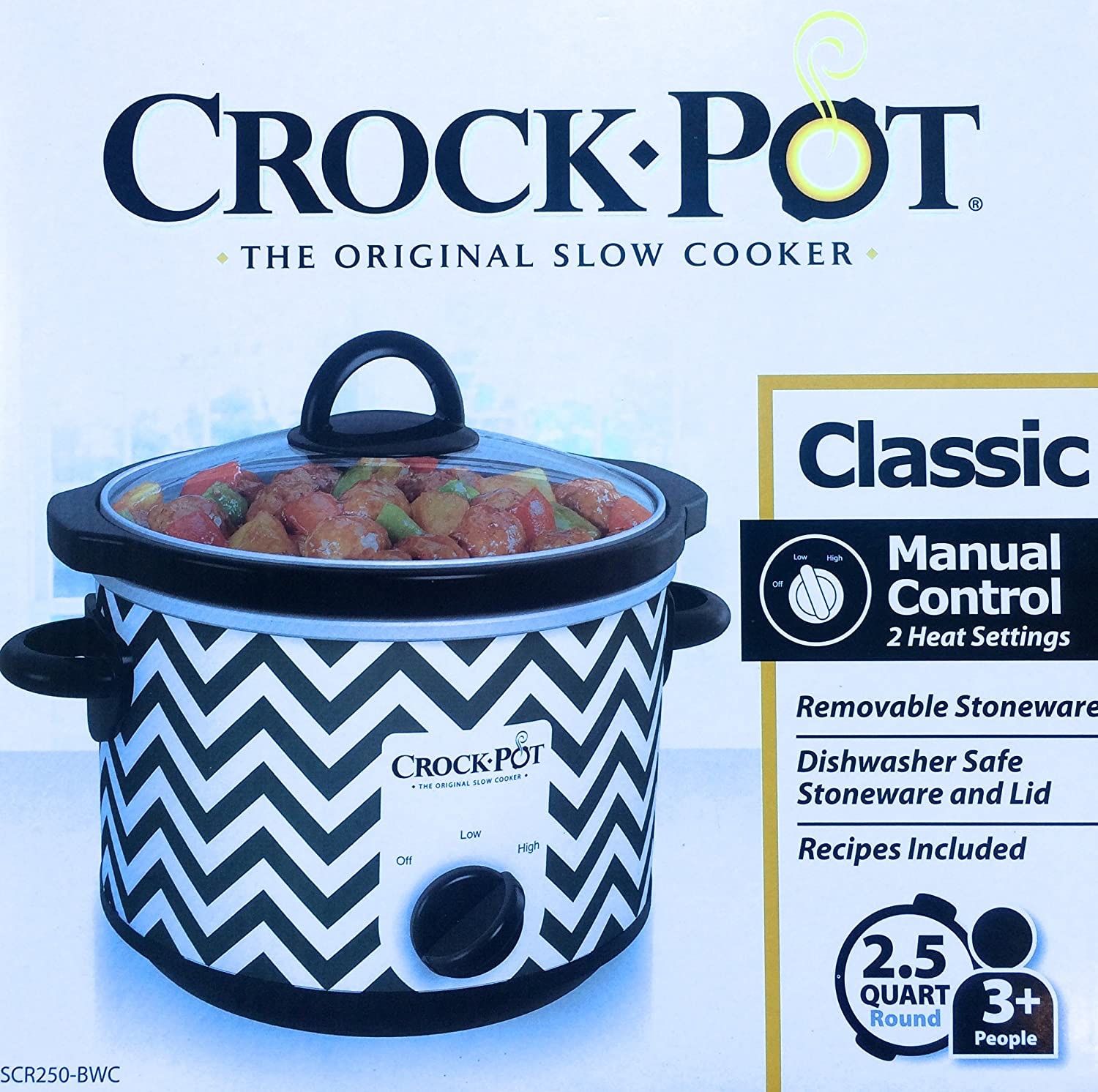 Crockpot NEW NEW Round Slow Cooker, 4.5 quart, Black & White Pattern