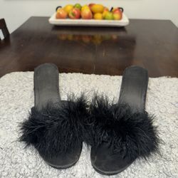 Black Feathered Kitten Heels 
