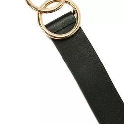 Earnda Women's Black Faux Leather Belt with a gold double-circle buckle