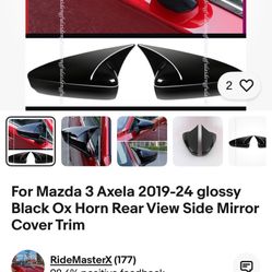 Mazda 3 Axela 2019-24 glossy Black Ox Horn Rear View Side Mirror Cover Trim