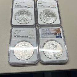 American silver Eagle Coin NGC MS69 1 Oz ASW Beautiful 4 Pcs