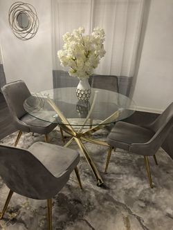 Round glass Dining Table And 4 Chairs